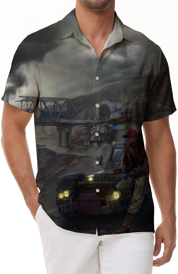 Retro Development Channel Men's Casual Loose Short Sleeve Shirt Hawaii Four Seasons Beach Party