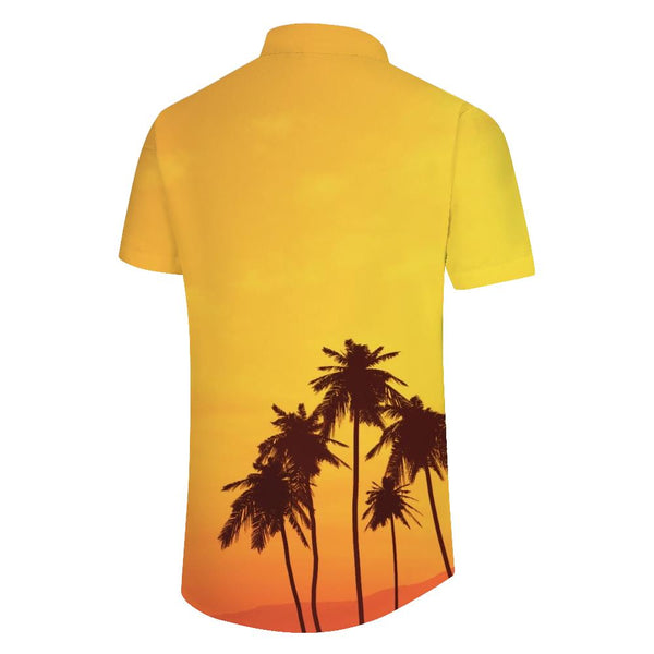 
Dusk and coconut trees summer vacation beach Hawaiian shirt men street simple style short sleeve button shirt
                