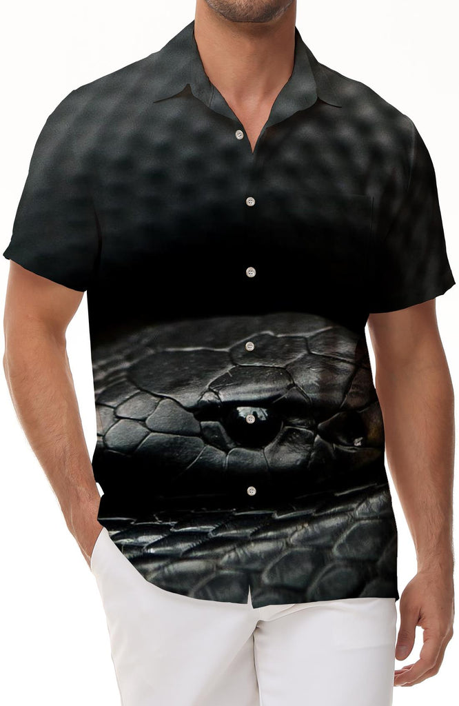 Summer Men's Snake 3D Printed Short Sleeve Comfortable Fashion Weird Animal Pattern Hip Hop Trendy Clothing Lapel Casual Tops