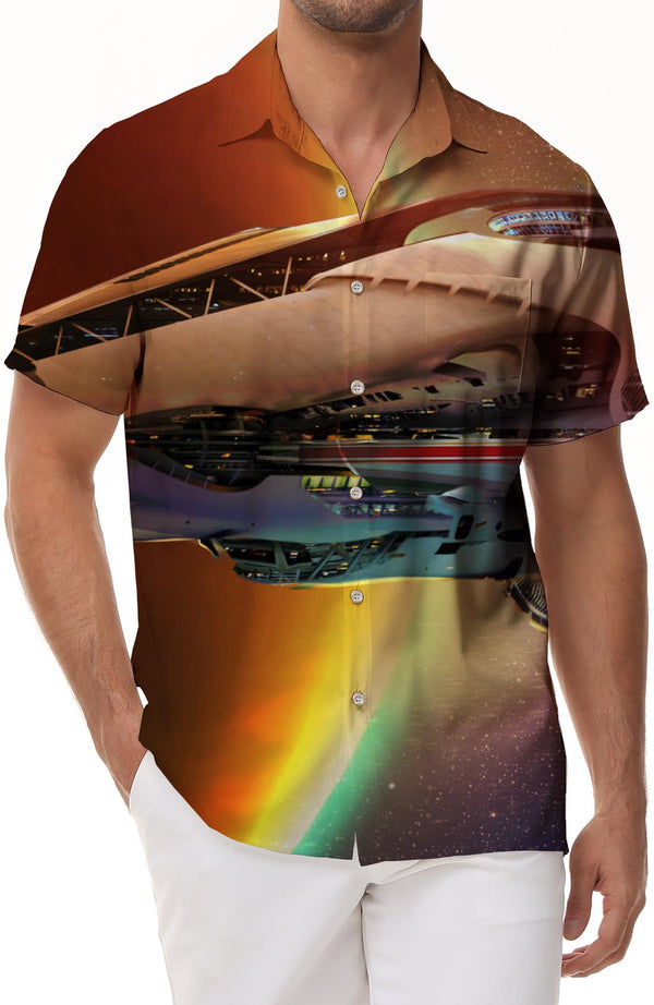 Space Meteorite Fantasy Earth Galaxy Planet Sci-fi Hawaii Button Print Pattern Men's Short Sleeve Shirt Daily Running Clothing