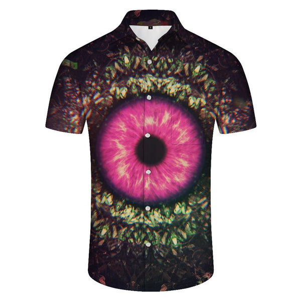 
Men's purple pupil ancient beast fashion Hawaiian shirt leisure 3D printed shirt summer loose short-sleeved top trend lapel button beach shirt purple
                