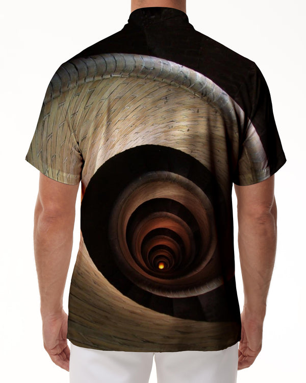 
Abstract art tunnel men's casual loose daily travel vacation print top Hawaiian tropical four seasons lapel pocket short sleeve shirt button
                