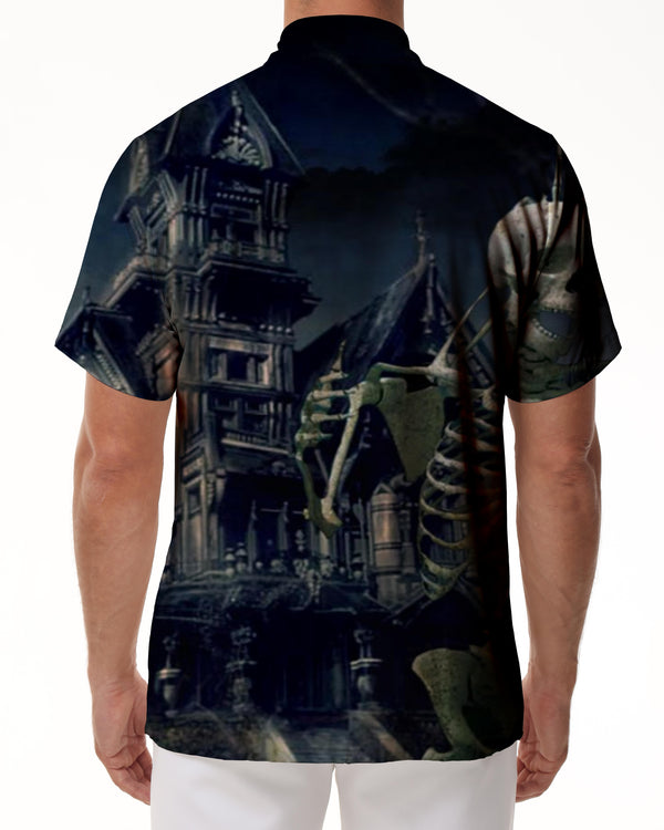 
3D skull print fashion lapel short-sleeved button-down shirts breathable and comfortable tops men's summer clothes
                