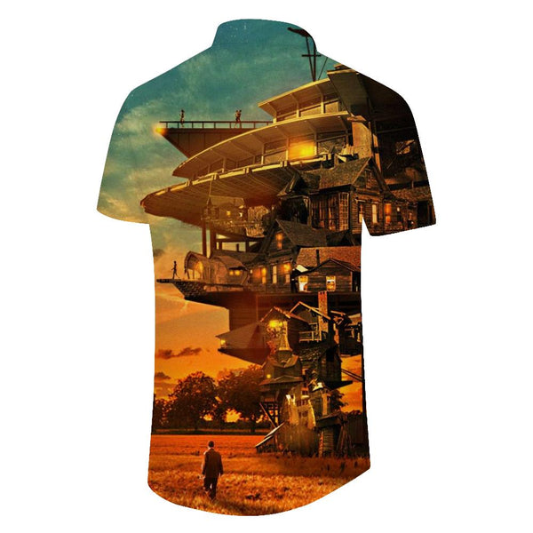 
Fantasy sunset abstract personalized house men's loose daily leisure outdoor fishing walking clothing fashionable and comfortable summer shirt clothes
                