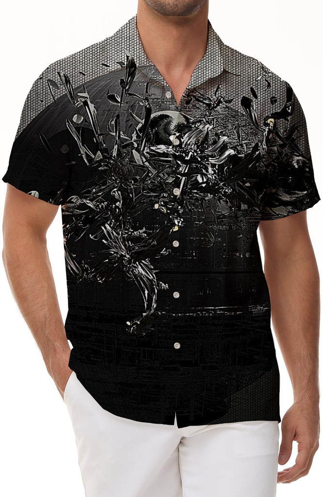Abstract Print Men's Lapel Top Hawaiian Casual Comfortable Breathable Loose Men's Short Sleeve Shirt