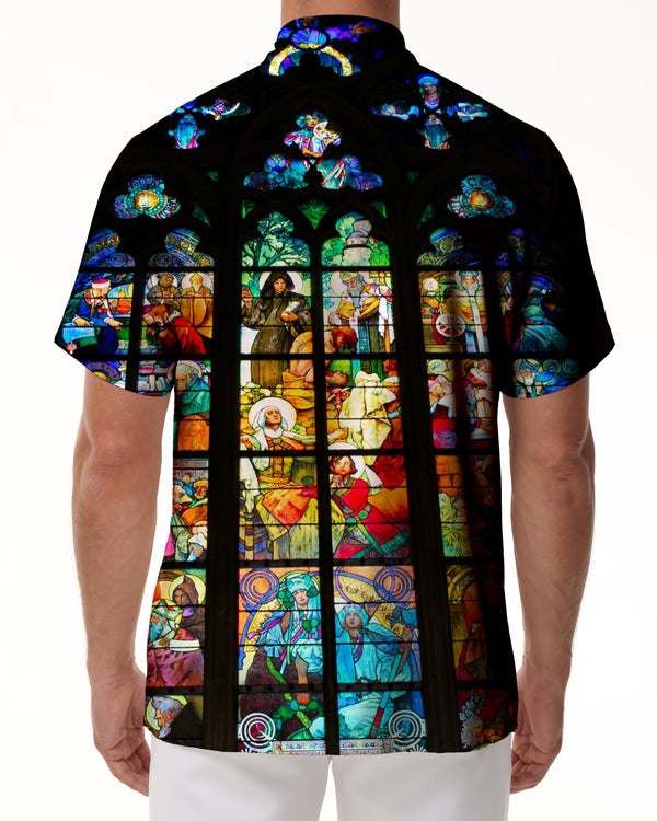 
Men's Polyester Casual Loose Everyday Street Style Tropical Four Seasons Hawaiian Short Sleeve Shirt Men's Short Sleeve Shirt Button Casual Shirt Loose Top Church Stained Glass
                