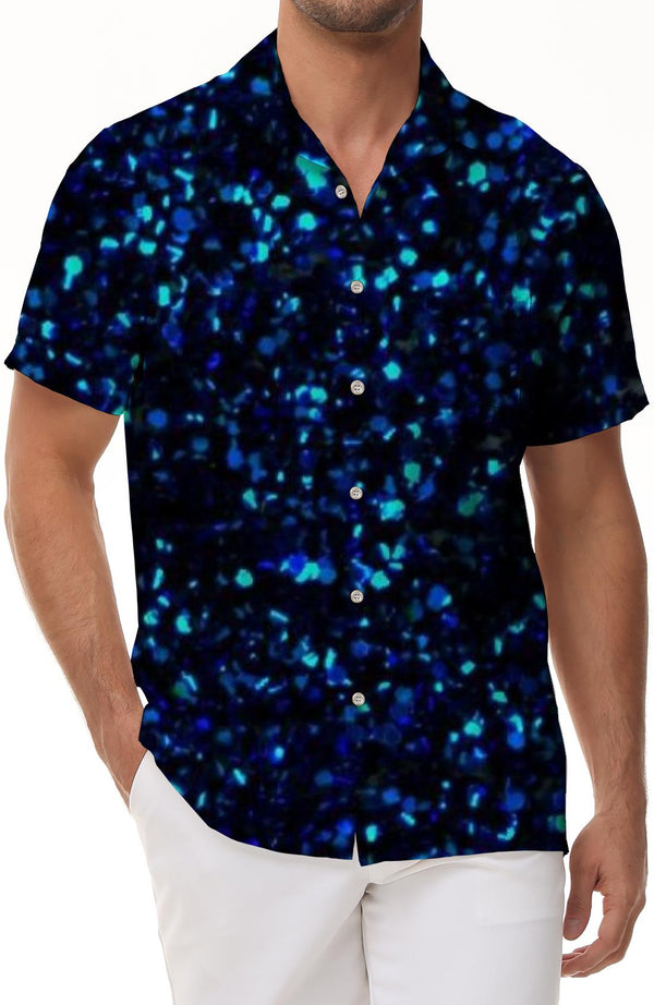 Mixed Color Shiny Hawaiian Tropical Four Seasons Print Pattern Men's 3D Digital Print Short Sleeve Button Shirt