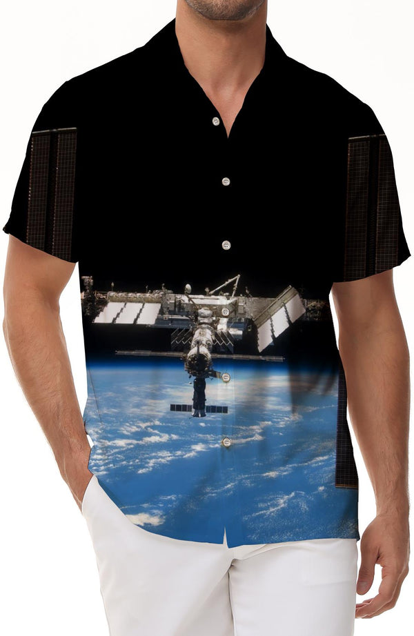 
Polyester satellite men's vacation daily travel short-sleeved shirt classic retro summer trend men's wear
                
