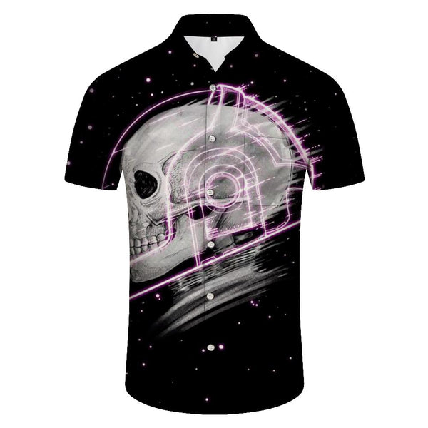
Black Cool White Skull Mens Button Down Shirt With Pattern Casual Beach Shirt Hawaiian
                