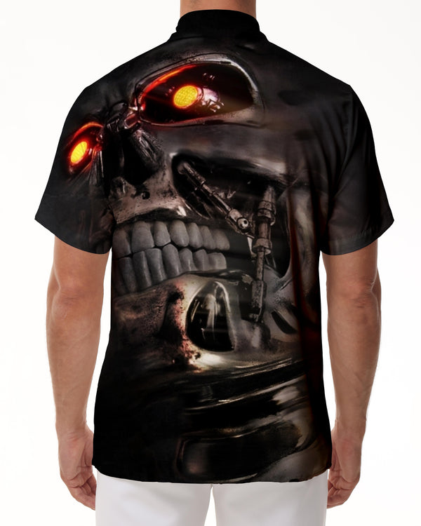 
Men's casual Hawaiian button black hell skull king personality shirt short sleeve clothing
                