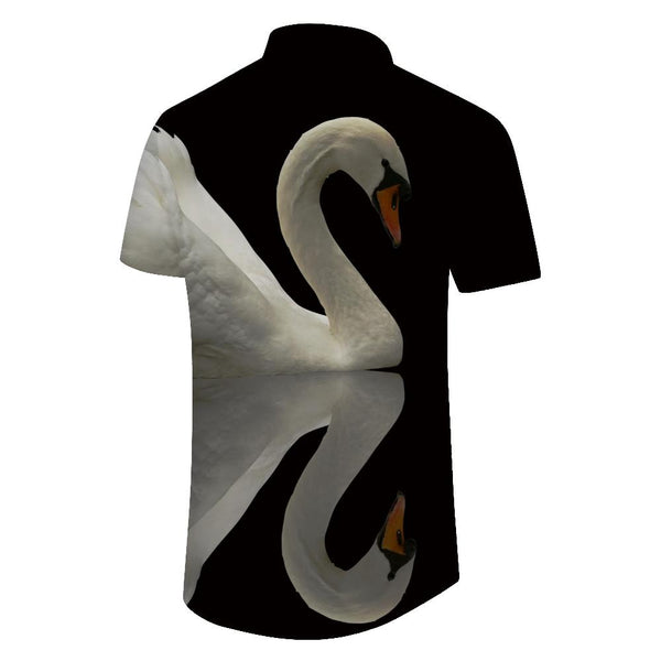 
White Swan Clear Lake Men's Casual Loose Shirt Short Sleeve Button Hawaiian Lapel Lapel Four Seasons Tropical Shirt Top
                