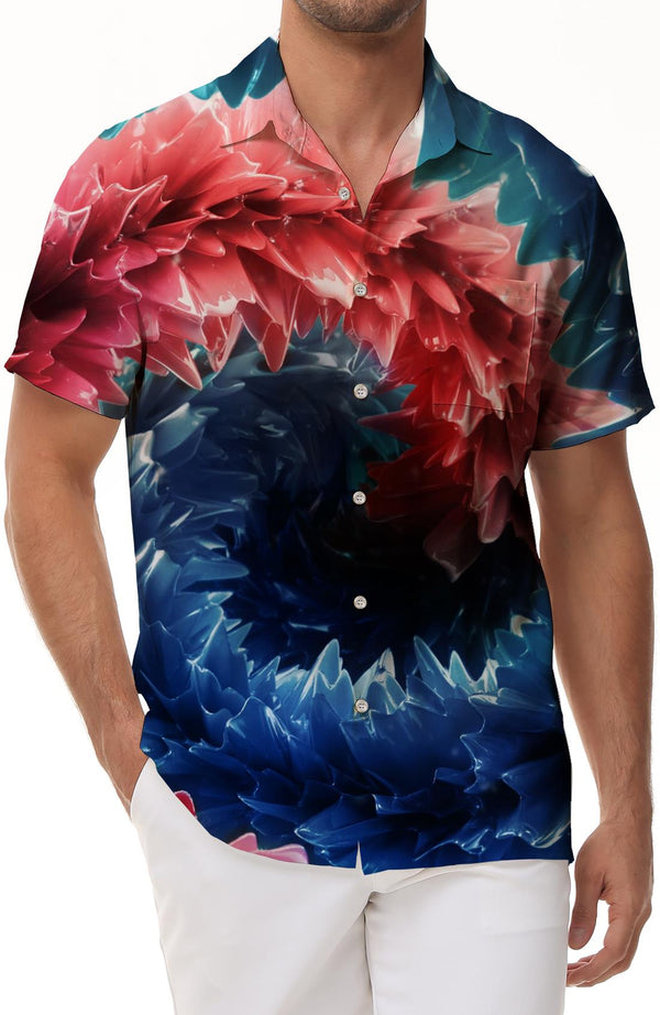 Regular-fit printed men's casual short-sleeved Hawaiian button-down lapel short-sleeved shirt for daily vacation short-sleeved shirts geometric tops