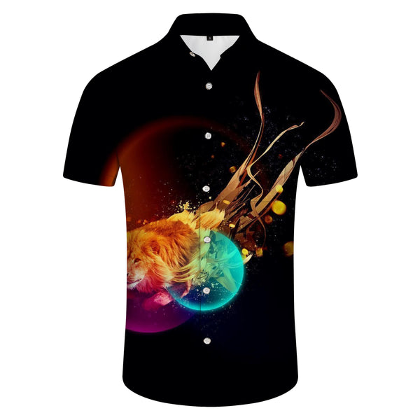 
Fire Lion Men's Short Sleeve Shirt Casual Button Shirt Short Sleeve Summer Top with Pockets
                