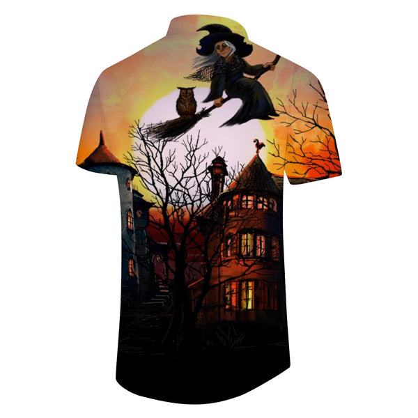 
Dead Tree Castle Halloween Night Hawaiian Shirt Men's Button Short Sleeve Casual Shirt Beach Vacation
                