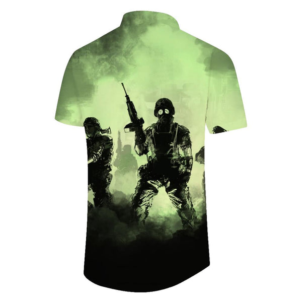 
Green Gas Army Men's Casual Everyday Tropical Hawaiian Button Down Shirt Polyester Beach Shirt
                