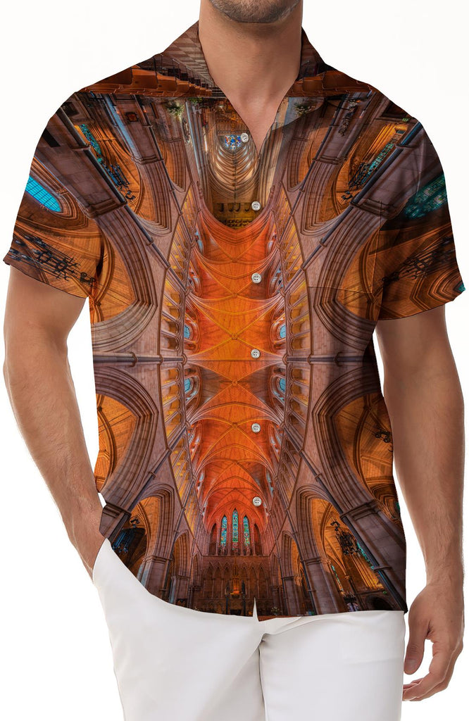 Church Building Men's Button Shirt 3D Printed Casual Short Sleeve Hawaiian Party Beach Shirt