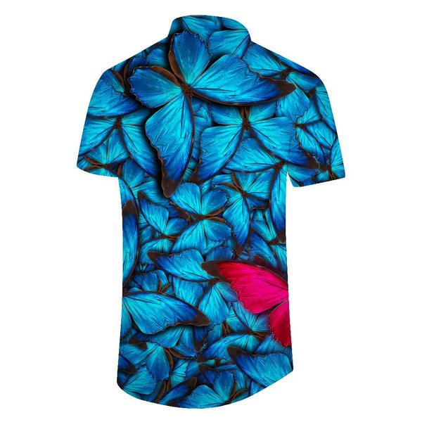
Fashionable short sleeve butterfly blue men's Hawaiian tops casual wear summer shirts suitable for beach holiday party
                