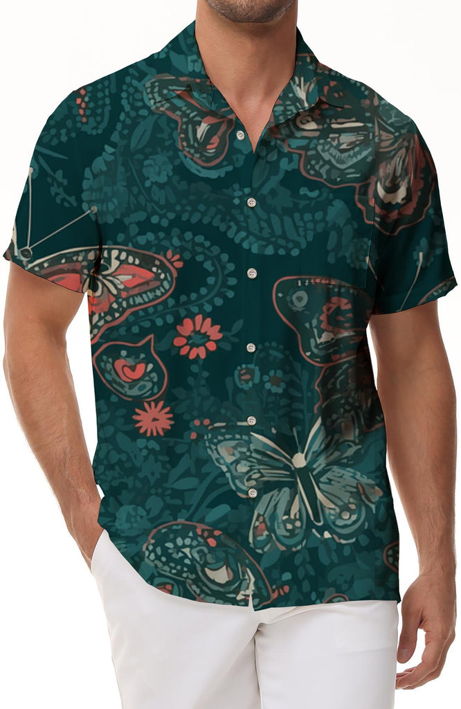 Summer lapel regular men's beach shirt personalized print button short-sleeved casual shirt comfortable vacation seaside play