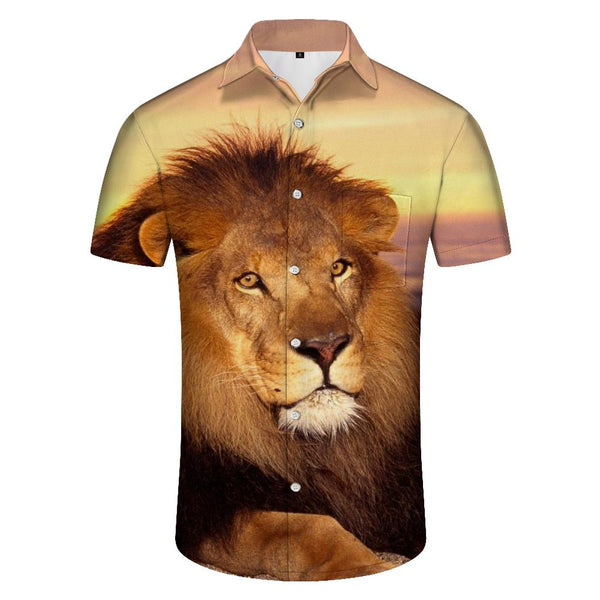 
Hawaiian Beach Shirt Tops Men's 3D Lion Printed Button Shirt Men's Casual Short Sleeve
                