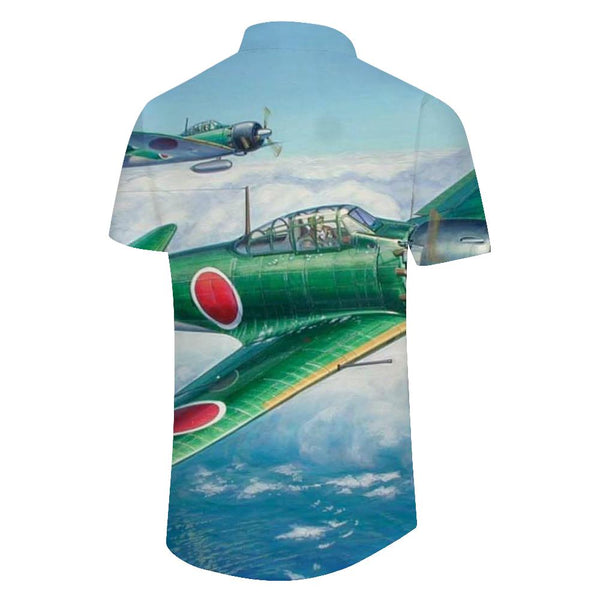 
Japanese green fighters bombing Hawaii, USA Men's casual loose short-sleeved shirt comfortable and fashionable shirt
                