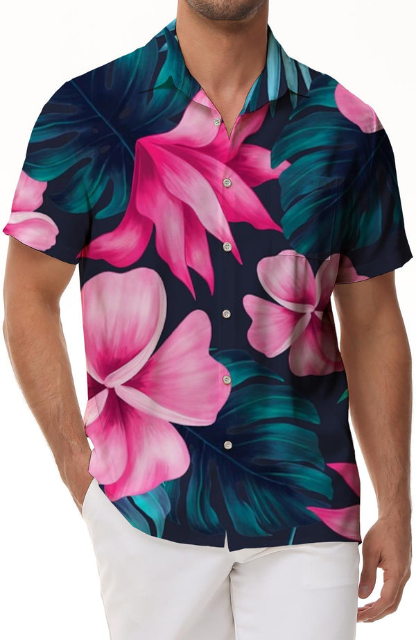 Summer Vacation Beach Aloha Mens Short Sleeve Hawaiian Shirt Casual Floral Button Down Tropical Shirt