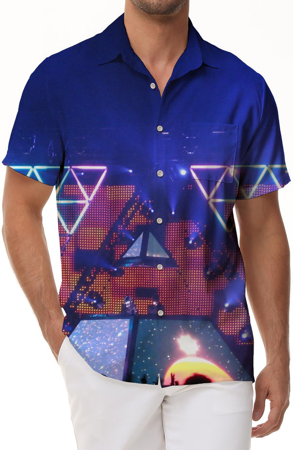 Concert Color Stage Hawaiian Shirt Men's Casual Button-Down Loose Top Summer Shirt Short Sleeve