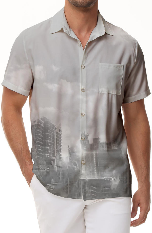 Summer button down lapel clothing fashion digital printing men's short sleeve shirt Hawaiian shirt short sleeve top