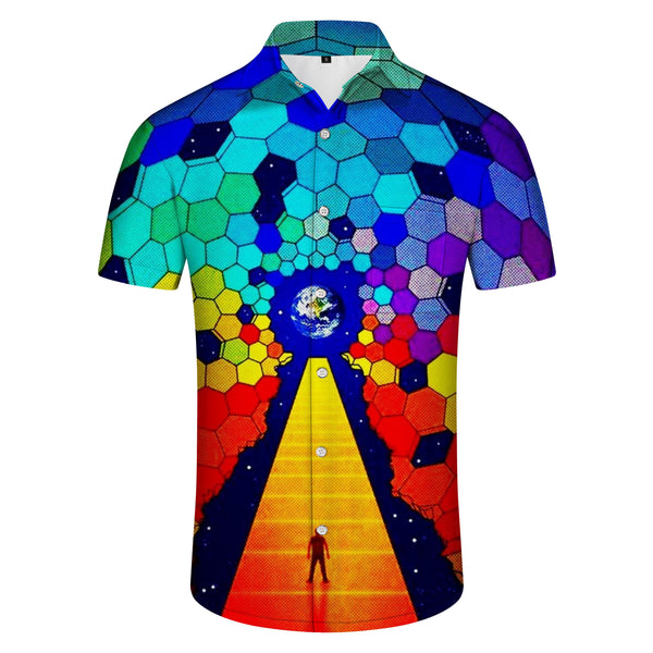 
Abstract personalized geometric fantasy space men's Hawaiian shirt colored glass summer short-sleeved shirt button casual beach
                