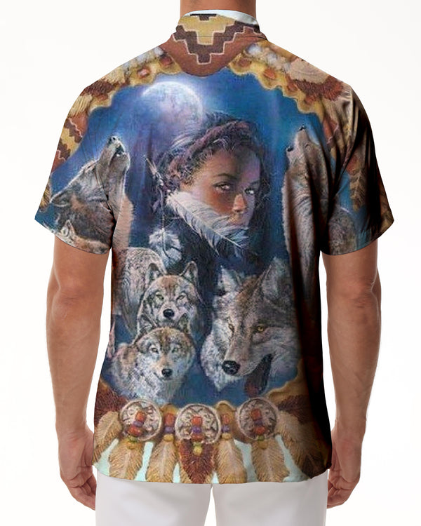 
Abstract Wolf Galaxy Men's Short Sleeve Shirt Casual Button Summer Beach Shirt Classic Fit Tops
                