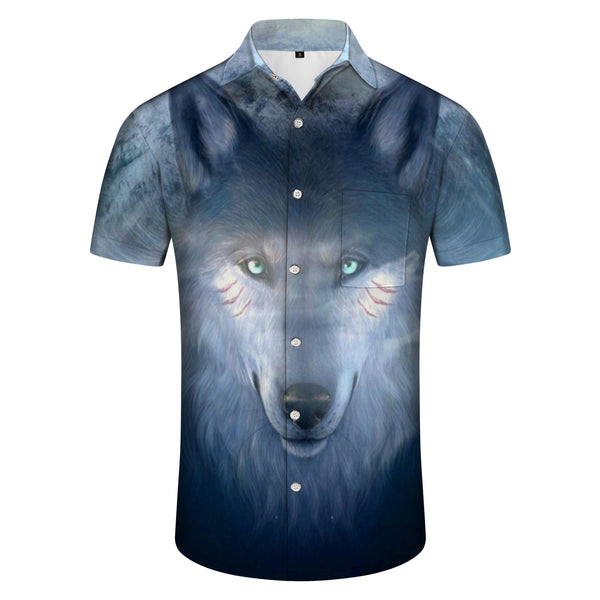 
Hawaiian Button Wolf Totem Summer Shirt Print Shirt Short Sleeve Beach Men Streetwear
                