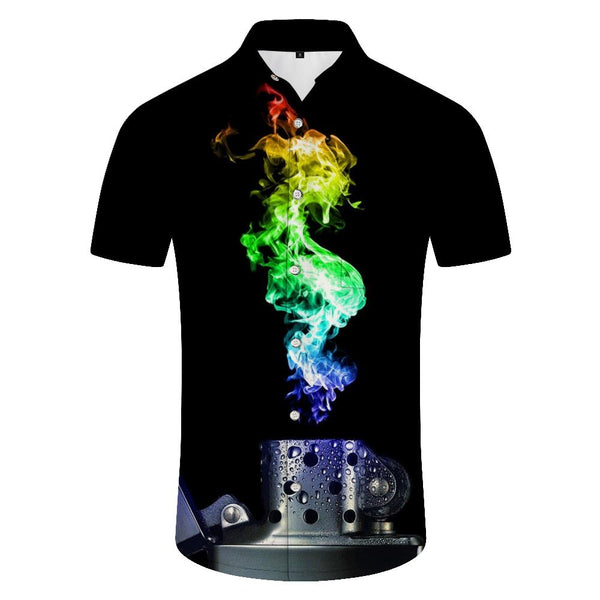 
Colorful Flame Smoke Graphic Print Black Shirt Summer 3D Graphic Short Sleeve Menswear Casual Fun
                