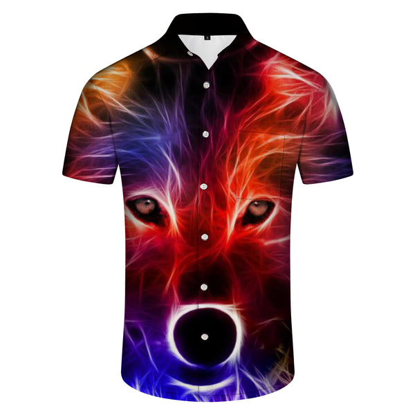 
Sly Wolf Head Vacation Beach Button Lapel Hawaiian Shirt Men's Casual Short Sleeve Shirt 3d Printing
                