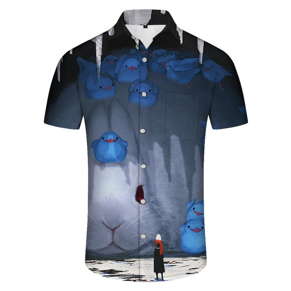 
Men's Cartoon Blue Duck Print Short Sleeve Button Comfort Beach Hawaiian Shirt Loose Shirt Fashion
                