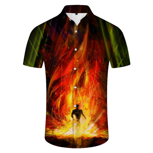 
Men's Loose Flame Shirt Hawaiian Casual Short Sleeve Shirt Pattern Button Top
                