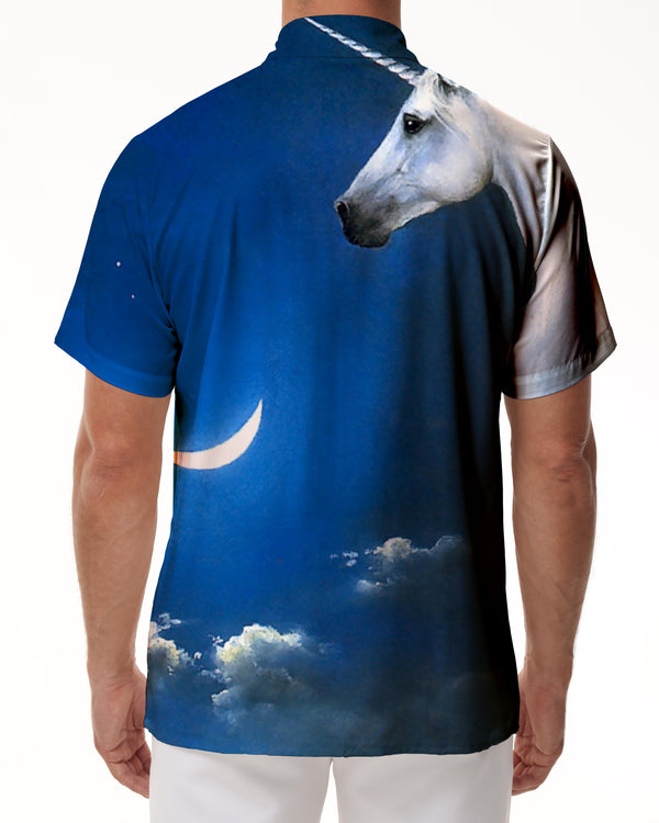 
Night Sky Stars Moon and Clouds White Horse Men's Loose Short Sleeve Shirt 3D Printed Button-Up Beach Shirt Casual Hawaiian Shirt Blue
                