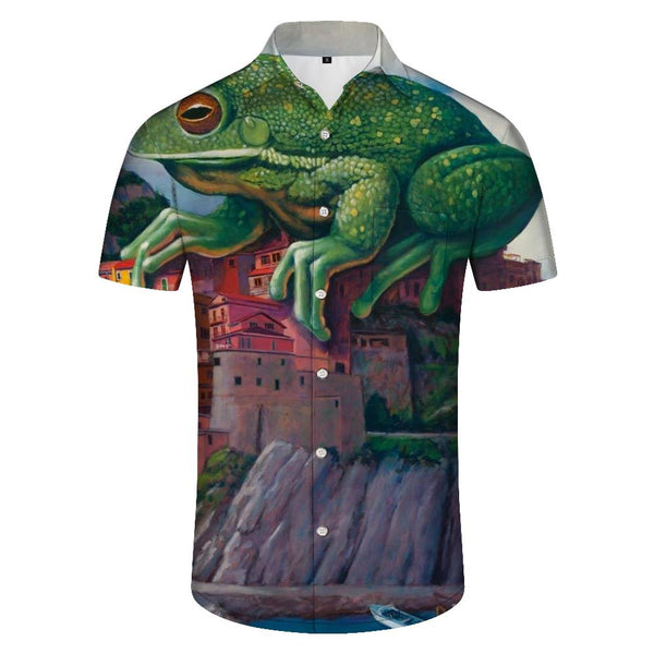 
Violent Giant Frog Digital Print Pattern Hawaiian Button Shirt Short Sleeve Men's Casual Fashion Beach Shirt Vintage
                