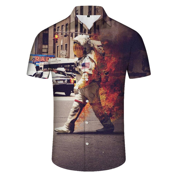 
Street Cool Space Suit Four Seasons Hawaiian Fashion Button Lapel Men's Casual Street Printed Short Sleeve Shirt
                