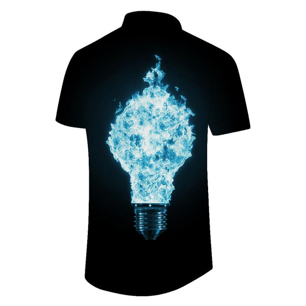 
New black blue light bulb print men's daily street loose casual short-sleeved shirt comfortable and breathable
                
