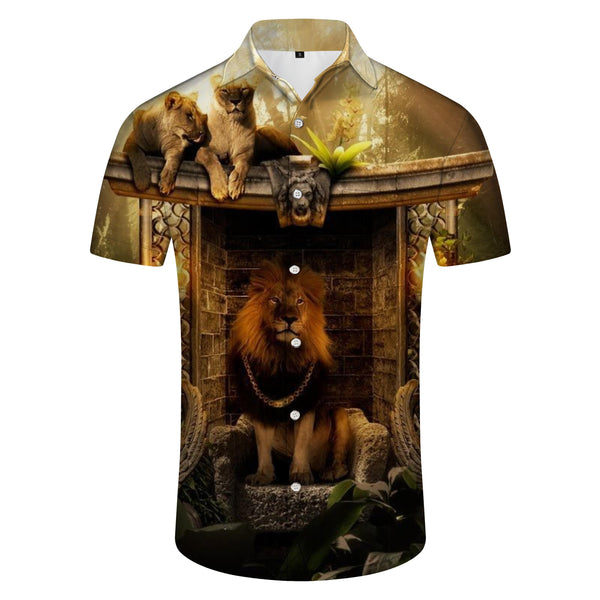 
Popular casual lion shirt men's summer clothes short sleeve breathable soft fashion shirt comfortable simple button four seasons
                