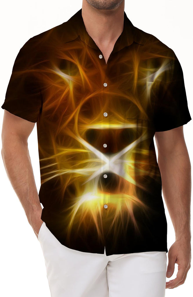 Geometric abstract animal pattern men's fashion summer lapel short-sleeved casual shirt breathable stretch and comfortable