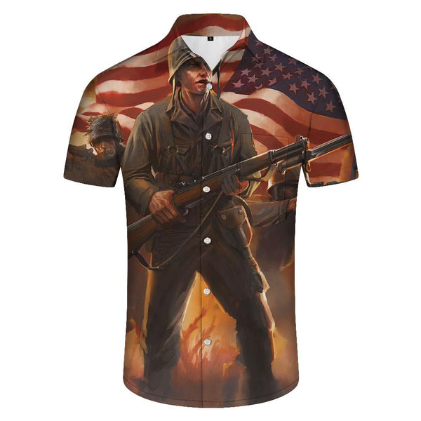 
War World War II American anime version 3D printing pattern men's casual short-sleeved shirt Hawaiian four seasons short-sleeved shirt tropical
                