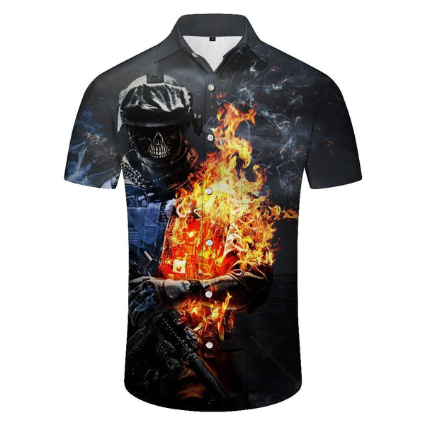 
Hell flame skull man 3d print pattern casual men's style shirt Hawaiian four seasons top holiday style
                