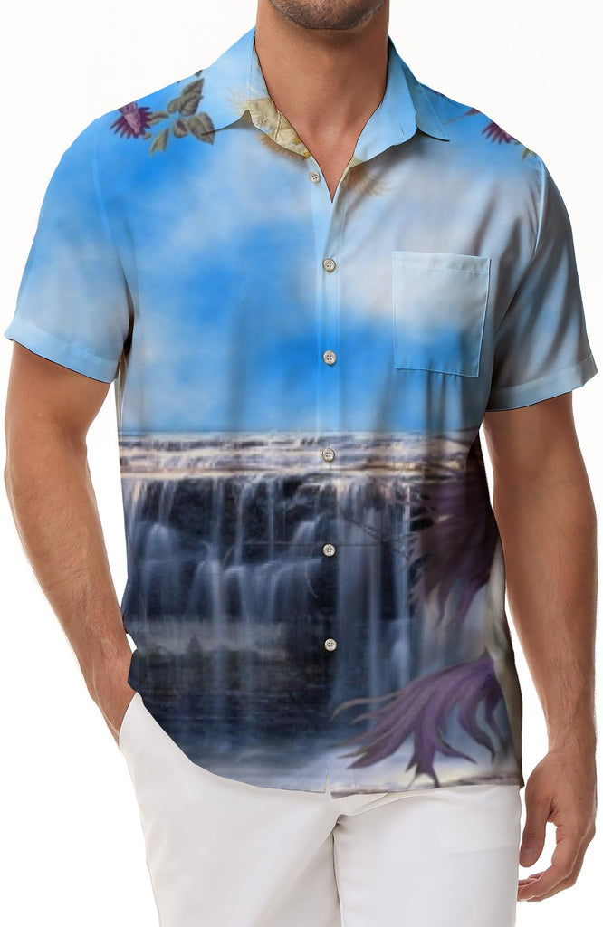 Waterfall Animal Scenery Hawaiian Shirt Mens Button Down Shirt Short Sleeve Casual Hawaiian Beach Shirt