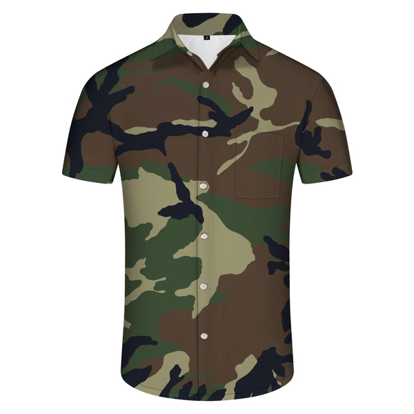 
Boys' lapel short-sleeved 3D printed pattern Forest green and brown camouflage tops are suitable for daily street casual style and seaside play
                