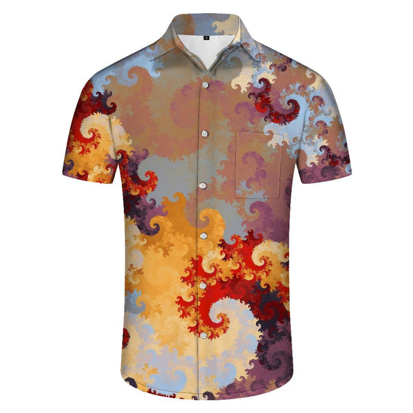 
Colorful wave print pattern summer casual Hawaiian style print lapel short sleeve button comfortable shirt
                