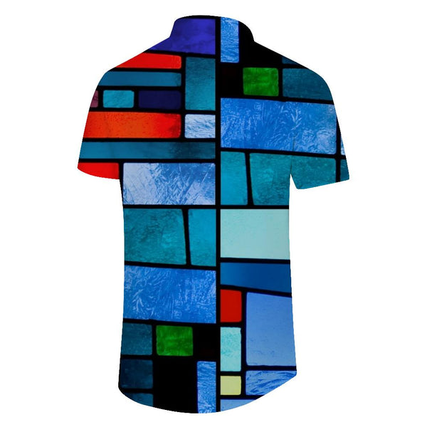 
Mondrian Style Digital Printing Men's Casual Short Sleeve Hawaiian Shirt Casual Beach Work Shirt
                