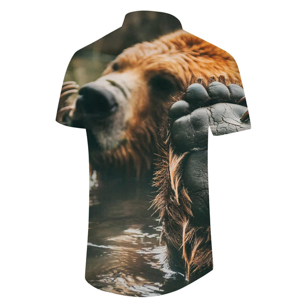 
Classic Men's Casual Shirt Brown Bear Short Sleeve Regular Fit Printed Pattern Shirt Hawaiian Button Lapel
                