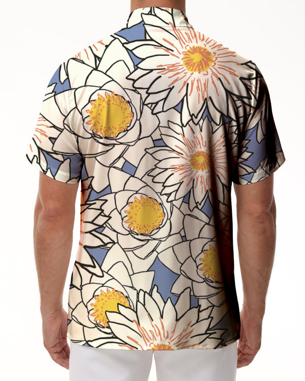 
White Daisy Fashion Summer Fun Summer Party Button-Down Lapel Short Sleeve Mens Hawaiian Style Tops
                