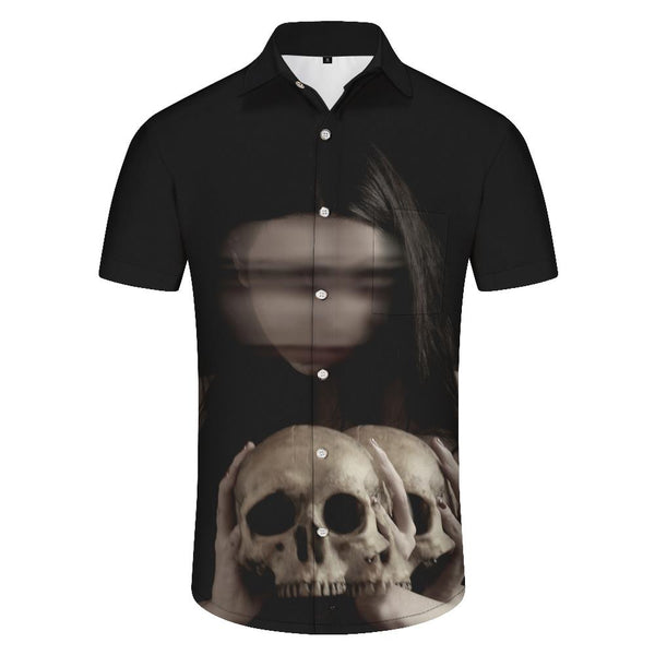 
Gothic Witch Skull Black Mens Casual Button Short Sleeve Hawaiian Shirt Beach Top
                