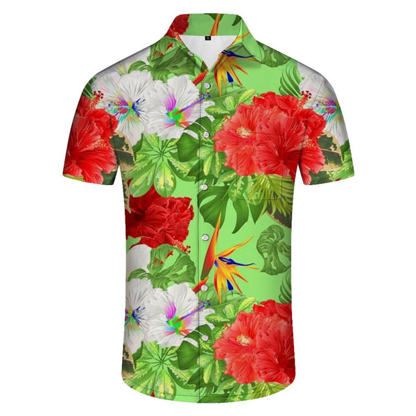 
Colorful floral men's casual tropical hawaiian button down lapel tropical summer 3d digital print short sleeve shirt
                